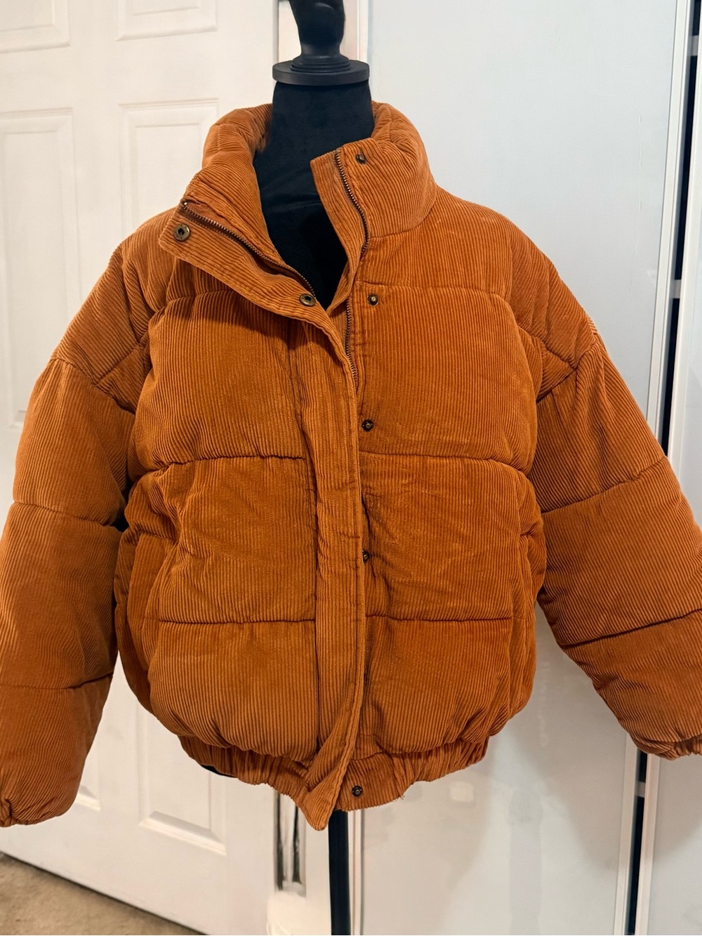 Corduroy Puffer Jacket in Rust Orange